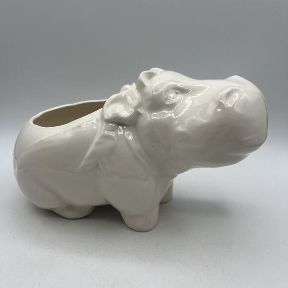 Large Vintage White Hippo Planter 70s Whittier Potteries 122 Los Angelos CA 1975 - Picture 6 of 9